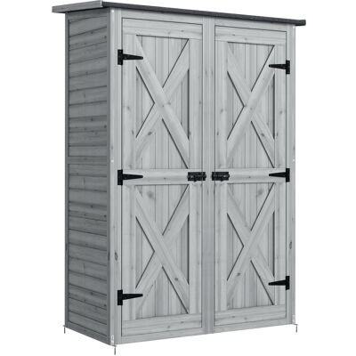 Outsunny Caseta de Jardín de Madera 115x53x156 cm Armario para Herramientas con Puertas Dobles y Estantes Techo Inclinado Gris Outsunny Caseta de Jardín de Madera 115x53x156 cm Armario para Herramientas con Puertas Dobles y Estantes Techo Inclinado Gris