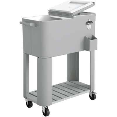 Outsunny Carrito Nevera con Ruedas Estante Abrebotellas Recogetapas Drenaje y 2 Asas Nevera de 76L para Patio Fiesta Plata Aosom España Outsunny Carrito Nevera con Ruedas Estante Abrebotellas Recogetapas Drenaje y 2 Asas Nevera de 76L para Patio Fiesta Plata Aosom España