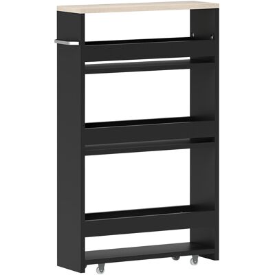 kleankin Carrito Auxiliar con Ruedas de 3 Niveles Carrito de Cocina Estrecho con 3 Estantes Tablero y Asa 48x15x80 cm Negro kleankin Carrito Auxiliar con Ruedas de 3 Niveles Carrito de Cocina Estrecho con 3 Estantes Tablero y Asa 48x15x80 cm Negro