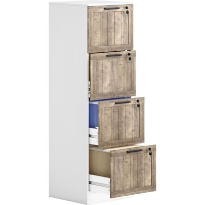 Homcom Archivador de Oficina Cajonera Escritorio con 4 Cajones Cerradura 2 Llaves para A4 Carta 39,4x40x129 cm Blanco y Madera Aosom España Homcom Archivador de Oficina Cajonera Escritorio con 4 Cajones Cerradura 2 Llaves para A4 Carta 39,4x40x129 cm Blanco y Madera Aosom España