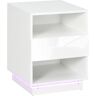 Homcom Mesita de Noche con Luz LED Mesilla de Noche con Mando a Distancia Cajón de Alto Brillo y 2 Estantes 40x40x55 cm Blanco