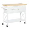 Homcom Carrito de Cocina Carro de Servicio Multifuncional con Ruedas 2 Cajones Armario Estante Inferior y Barra Aparador Auxiliar 108x45x89 cm Blanco