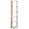 Homcom Estantería de Almacenaje con 5 Estantes Librería Multiusos para Estudio Oficina con Base Elevada Diseño Elegante 45x21x170 cm Blanco y Roble