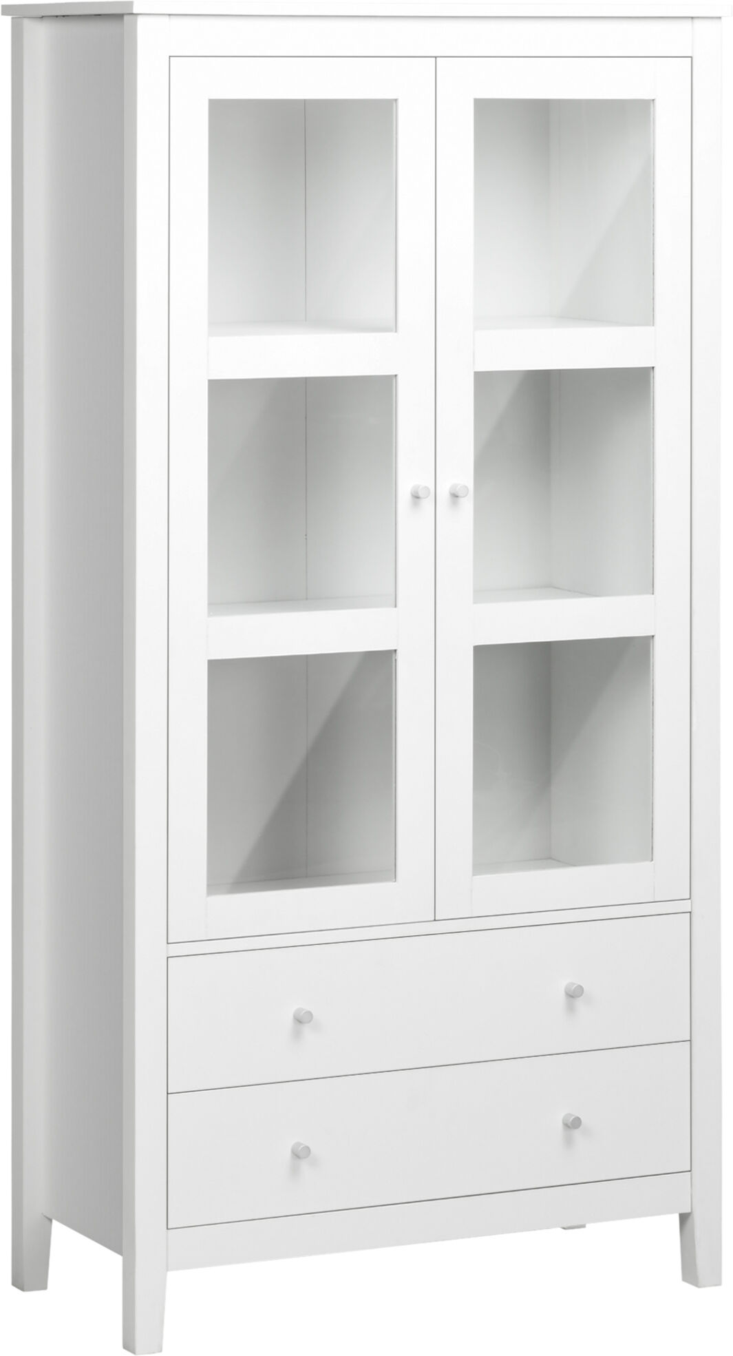 Homcom Vitrina de Salón Aparador de Cocina con 2 Puertas de Vidrio 3 Estantes 2 Cajones para Comedor Oficina 80x40x160cm Blanco