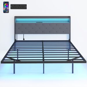 Homcom Estructura de Cama 160x200 cm con Somier Metálico, Luces LED RGB y Estación de Carga, Gris Aosom España Homcom Estructura de Cama 160x200 cm con Somier Metálico, Luces LED RGB y Estación de Carga, Gris Aosom España