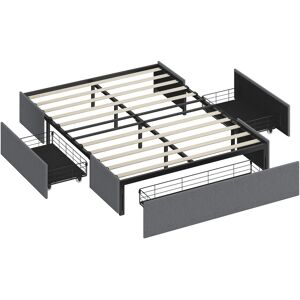 Homcom Cama con cajones 140x190 cm, estructura de cama doble tapizada con 3 cajones, somier de listones LVL, silenciosa, gris Aosom España Homcom Cama con cajones 140x190 cm, estructura de cama doble tapizada con 3 cajones, somier de listones LVL, silenciosa, gris Aosom España