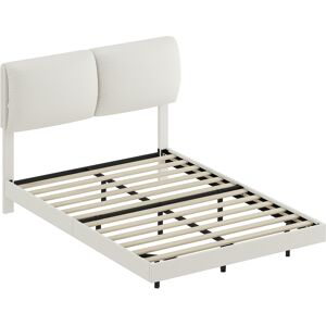 Homcom Cama Doble de 135x190 cm Somier con Cabecero Acolchado Efecto Flotante Estructura Metálica Beige Homcom Cama Doble de 135x190 cm Somier con Cabecero Acolchado Efecto Flotante Estructura Metálica Beige