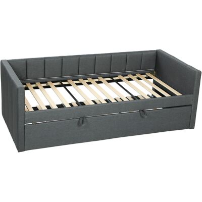 Homcom Cama Individual con Segunda Cama Extraíble, Tapizado en Tejido y Brazos, 205x181x70 cm, Gris Oscuro Aosom España Homcom Cama Individual con Segunda Cama Extraíble, Tapizado en Tejido y Brazos, 205x181x70 cm, Gris Oscuro Aosom España