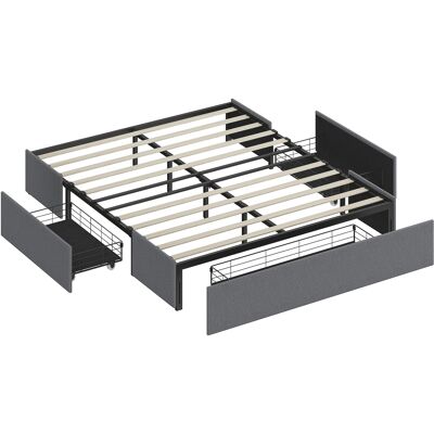 Homcom Cama King Size 165 cm, Tapizada en Tejido, Lamas, 3 Cajones, Silenciosa, Gris Aosom España Homcom Cama King Size 165 cm, Tapizada en Tejido, Lamas, 3 Cajones, Silenciosa, Gris Aosom España