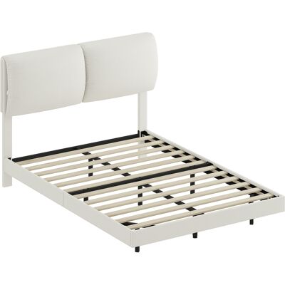 Homcom Cama Doble de 135x190 cm Somier con Cabecero Acolchado Efecto Flotante Estructura Metálica Beige Homcom Cama Doble de 135x190 cm Somier con Cabecero Acolchado Efecto Flotante Estructura Metálica Beige