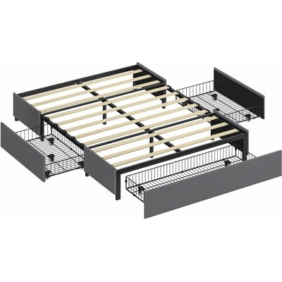 Homcom Cama Doble 140x190 cm Somier con 3 Cajones y Estructura de Metal Carga 363 kg Gris Homcom Cama Doble 140x190 cm Somier con 3 Cajones y Estructura de Metal Carga 363 kg Gris
