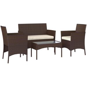 Outsunny Conjunto de Muebles de Jardín de Ratán Sintético con Sofá Sillones y Mesa de Centro con Vidrio Templado y Cojines Marrón Outsunny Conjunto de Muebles de Jardín de Ratán Sintético con Sofá Sillones y Mesa de Centro con Vidrio Templado y Cojines Marrón