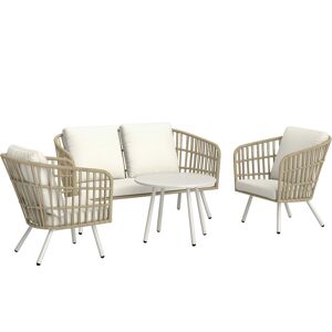 Outsunny Conjunto de Jardín de 4 Piezas con Sofá Sillones y Mesa de Ratán Sintético Cojines Cómodos y Resistente a Rayos UV Outsunny Conjunto de Jardín de 4 Piezas con Sofá Sillones y Mesa de Ratán Sintético Cojines Cómodos y Resistente a Rayos UV