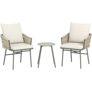 Outsunny Conjunto de Muebles de Jardín de Ratán Sintético con 2 Sillas con Cojines Extraíbles y Mesa con Tablero de Metal Gris Outsunny Conjunto de Muebles de Jardín de Ratán Sintético con 2 Sillas con Cojines Extraíbles y Mesa con Tablero de Metal Gris