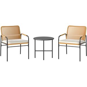 Outsunny Conjunto de Muebles de Jardín de Ratán Sintético con 2 Sillas con Cojines Extraíbles y Mesa con Tablero de Metal Natural Outsunny Conjunto de Muebles de Jardín de Ratán Sintético con 2 Sillas con Cojines Extraíbles y Mesa con Tablero de Metal Natural