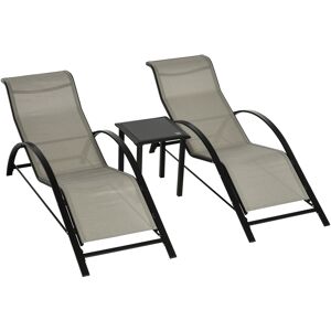 Outsunny Set de 2 Tumbonas Jardín Exterior con Mesa Auxiliar de Vidrio Templado Tumbonas con Reposabrazos para Patio Terraza Gris Outsunny Set de 2 Tumbonas Jardín Exterior con Mesa Auxiliar de Vidrio Templado Tumbonas con Reposabrazos para Patio Terraza Gris