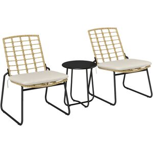 Outsunny Set de muebles de jardín de 3 piezas, 2 sillas de rattan, 1 mesa con tapa metálica, cojines de asiento, set bistró, beige y marrón Outsunny Set de muebles de jardín de 3 piezas, 2 sillas de rattan, 1 mesa con tapa metálica, cojines de asiento, set bistró, beige y marrón