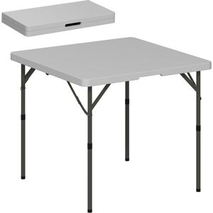 Outsunny Mesa de Camping Plegable con 2 Alturas Ajustables, Mesa de Jardín Portátil en HDPE y Metal, 86x86x74 cm, Blanco Outsunny Mesa de Camping Plegable con 2 Alturas Ajustables, Mesa de Jardín Portátil en HDPE y Metal, 86x86x74 cm, Blanco