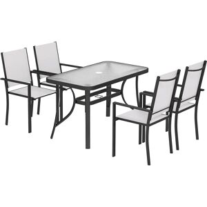 Outsunny Set de Comedor para Jardín con Orificio para Sombrilla, Mesa, Sillas para 4, Gris claro Outsunny Set de Comedor para Jardín con Orificio para Sombrilla, Mesa, Sillas para 4, Gris claro