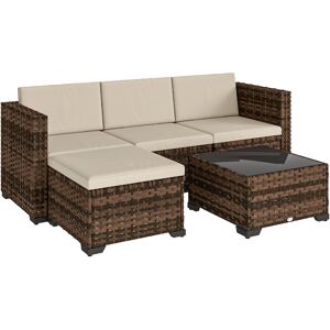 Outsunny Conjunto de Jardín Exterior de Ratán 5 Piezas con Cojines 2 Sillones de Esquina Sillón sin Brazos Reposapiés y Mesa Outsunny Conjunto de Jardín Exterior de Ratán 5 Piezas con Cojines 2 Sillones de Esquina Sillón sin Brazos Reposapiés y Mesa