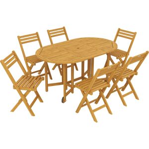 Outsunny Conjunto de muebles de jardín de madera certificada FSC, juego de comedor 7 piezas extensible, mesa con 6 sillas plegables, orificio para sombrilla, diseño de lamas Aosom España Outsunny Conjunto de muebles de jardín de madera certificada FSC, juego de comedor 7 piezas extensible, mesa con 6 sillas plegables, orificio para sombrilla, diseño de lamas Aosom España