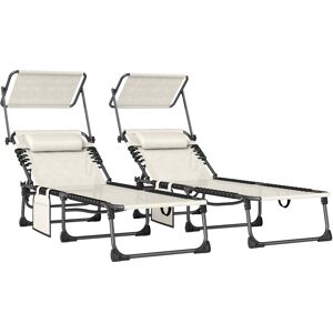 Outsunny Set de 2 Tumbonas Plegables con Reposacabezas Parasol Bolsillo Lateral y Respaldo Reclinable en 5 Posiciones Crema Outsunny Set de 2 Tumbonas Plegables con Reposacabezas Parasol Bolsillo Lateral y Respaldo Reclinable en 5 Posiciones Crema