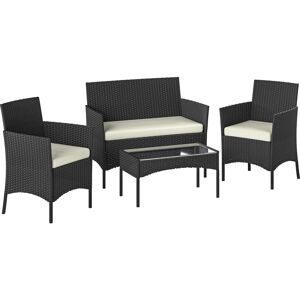 Outsunny Conjunto Muebles Jardín de Ratán Sintético con Sofá Sillones y Mesa de Vidrio Templado y Cojines Negro y Crema Outsunny Conjunto Muebles Jardín de Ratán Sintético con Sofá Sillones y Mesa de Vidrio Templado y Cojines Negro y Crema