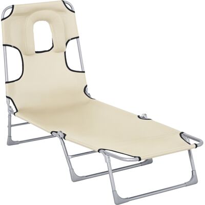 Outsunny Tumbona Reclinable y Plegable con Orificio de Lectura Reposacabezas y Respaldo Ajustable en 5 Niveles 182x56x24,5 cm Beige Aosom España Outsunny Tumbona Reclinable y Plegable con Orificio de Lectura Reposacabezas y Respaldo Ajustable en 5 Niveles 182x56x24,5 cm Beige Aosom España