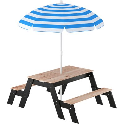 AIYAPLAY Mesa de picnic infantil con parasol, salón de jardín 3 en 1 de madera para niños 3-6 años con 2 cajas, natural AIYAPLAY Mesa de picnic infantil con parasol, salón de jardín 3 en 1 de madera para niños 3-6 años con 2 cajas, natural