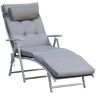 Outsunny Tumbona Plegable de Jardín con Respaldo Ajustable en 7 Posiciones Almohada y Cojín Acolchado Carga Máx.165 kg 137x63,5x100,5 cm Gris