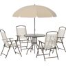 Outsunny Conjunto de Muebles para Jardín con 4 Sillas 1 Mesa y 1 Parasol Textilene Aluminio y Poliéster Beige