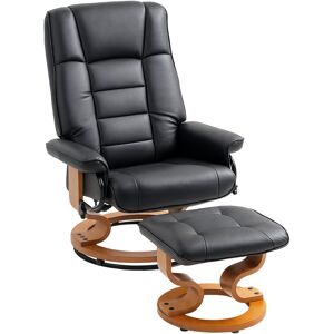 Homcom Sillón de relajación reclinable con reposapiés, giratorio, marco de madera, revestimiento sintético negro Homcom Sillón de relajación reclinable con reposapiés, giratorio, marco de madera, revestimiento sintético negro
