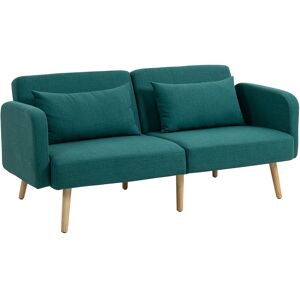 Homcom Sofá cama 3 plazas diseño clic-clac respaldo reclinable y reposabrazos regulables tejido efecto lino verde Homcom Sofá cama 3 plazas diseño clic-clac respaldo reclinable y reposabrazos regulables tejido efecto lino verde