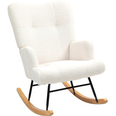 Homcom Silla Mecedora de Borreguito con Respaldo Capitoné y Base de Madera de Caucho para Salón o Dormitorio 65x88x87 cm Crema Homcom Silla Mecedora de Borreguito con Respaldo Capitoné y Base de Madera de Caucho para Salón o Dormitorio 65x88x87 cm Crema
