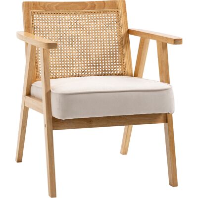 Homcom Sillón de Salón con Reposabrazos Respaldo de Ratán y Marco de Madera de Caucho Carga 120 kg Natural y Beige Homcom Sillón de Salón con Reposabrazos Respaldo de Ratán y Marco de Madera de Caucho Carga 120 kg Natural y Beige