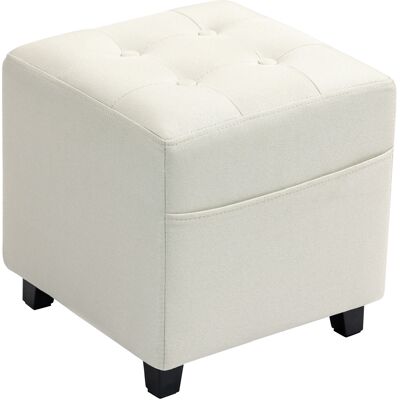 Homcom Reposapiés de Salón Taburete Bajo Tapizado en Lino con Bolsillo Lateral y Tapa con Botones Acolchados Crema Homcom Reposapiés de Salón Taburete Bajo Tapizado en Lino con Bolsillo Lateral y Tapa con Botones Acolchados Crema