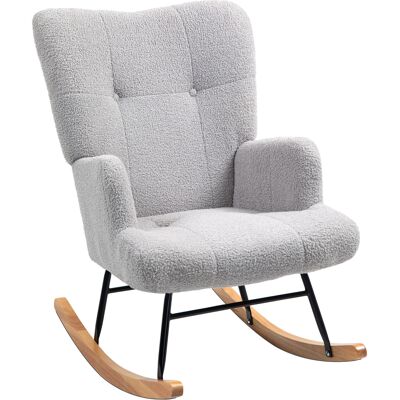 Homcom Silla Mecedora de Borreguito con Respaldo Capitoné y Base de Madera de Caucho para Salón o Dormitorio 65x88x87 cm Gris Homcom Silla Mecedora de Borreguito con Respaldo Capitoné y Base de Madera de Caucho para Salón o Dormitorio 65x88x87 cm Gris