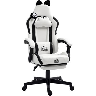 Homcom Silla Gamer Balnca Reclinable con Altura Ajustable Reposapiés Retráctil Soporte Lumbar y Reposacabezas Desmontable Blanco Aosom España Homcom Silla Gamer Balnca Reclinable con Altura Ajustable Reposapiés Retráctil Soporte Lumbar y Reposacabezas Desmontable Blanco Aosom España