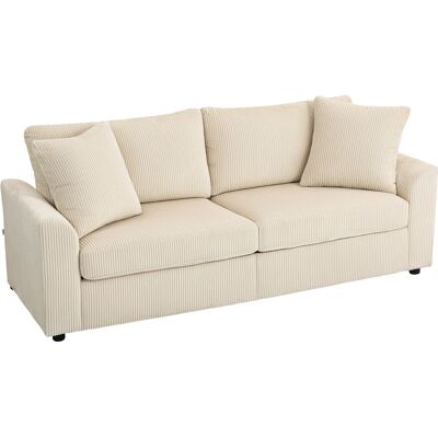 Homcom Sofá de 3 Plazas Tapizado en Pana para Salón con 2 Almohadas Reposabrazos y Cojín de Muelles 212x80x88 cm Crema Aosom España Homcom Sofá de 3 Plazas Tapizado en Pana para Salón con 2 Almohadas Reposabrazos y Cojín de Muelles 212x80x88 cm Crema Aosom España
