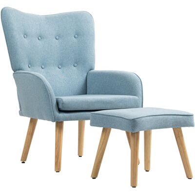 Homcom Sillón con Reposapiés Sillón Lectura con Respaldo Alto Capitoné Patas de Madera y Tapizado en Lino Azul Claro Homcom Sillón con Reposapiés Sillón Lectura con Respaldo Alto Capitoné Patas de Madera y Tapizado en Lino Azul Claro