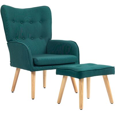Homcom Sillón con Reposapiés Sillón Lectura con Respaldo Alto Capitoné Patas de Madera y Tapizado en Lino Verde Oscuro Homcom Sillón con Reposapiés Sillón Lectura con Respaldo Alto Capitoné Patas de Madera y Tapizado en Lino Verde Oscuro