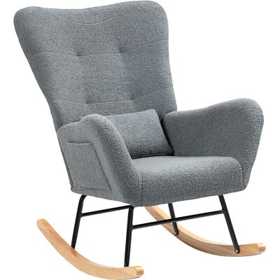 Homcom Mecedora de Borreguito con Respaldo Acolchado Almohada y Base de Madera de Caucho Carga 120 kg Gris Homcom Mecedora de Borreguito con Respaldo Acolchado Almohada y Base de Madera de Caucho Carga 120 kg Gris