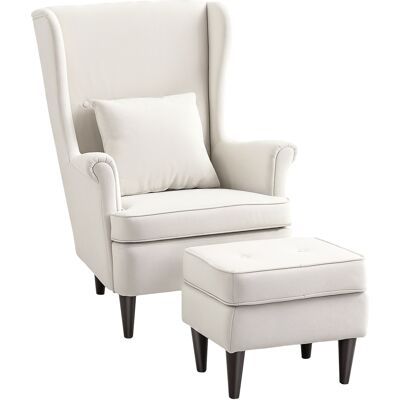 Homcom Sillón con Reposapiés Respaldo Alto Capitoné Patas de Madera Almohada Acolchada y Tapizado en Lino Beige Homcom Sillón con Reposapiés Respaldo Alto Capitoné Patas de Madera Almohada Acolchada y Tapizado en Lino Beige