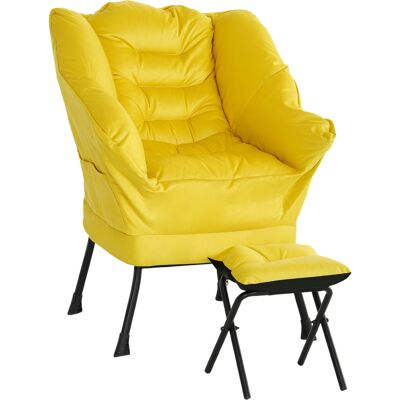 Homcom Sillón de Salón con Otomana Sillón de Relax con Bolsillos Laterales y Patas de Acero para Sala de Estar Dormitorio Amarillo Homcom Sillón de Salón con Otomana Sillón de Relax con Bolsillos Laterales y Patas de Acero para Sala de Estar Dormitorio Amarillo