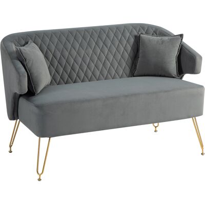 Homcom Sofá de 2 Plazas Tapizado en Terciopelo con 2 Almohadas Reposabrazos y Patas de Acero Carga 240 kg 124x69x76 cm Gris Homcom Sofá de 2 Plazas Tapizado en Terciopelo con 2 Almohadas Reposabrazos y Patas de Acero Carga 240 kg 124x69x76 cm Gris