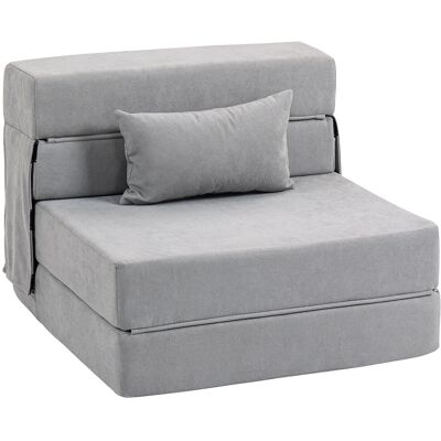 Homcom Sofá de suelo, sofá acolchado, convertible en colchón, espuma, cojines, Gris claro Homcom Sofá de suelo, sofá acolchado, convertible en colchón, espuma, cojines, Gris claro