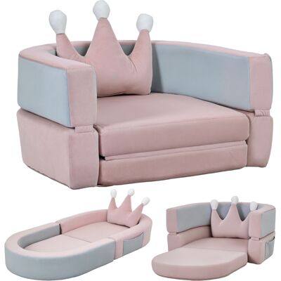 AIYAPLAY Sofá Infantil Convertible en Cama y Zona de Juego con Cojín de Corona Rosa y Azul Grisáceo AIYAPLAY Sofá Infantil Convertible en Cama y Zona de Juego con Cojín de Corona Rosa y Azul Grisáceo