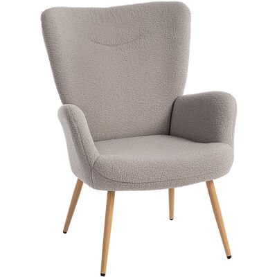 Homcom Sillón Moderno en Tela Sherpa Tapizado con Respaldo Alto y Apoyabrazos, Gris Homcom Sillón Moderno en Tela Sherpa Tapizado con Respaldo Alto y Apoyabrazos, Gris