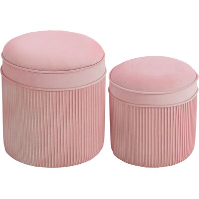 Homcom Set 2 Puff Reposapiés Redondos Apilables y Acolchados con Revestimiento de Terciopelo, Contenedor de 34,8L, Rosa Aosom España Homcom Set 2 Puff Reposapiés Redondos Apilables y Acolchados con Revestimiento de Terciopelo, Contenedor de 34,8L, Rosa Aosom España