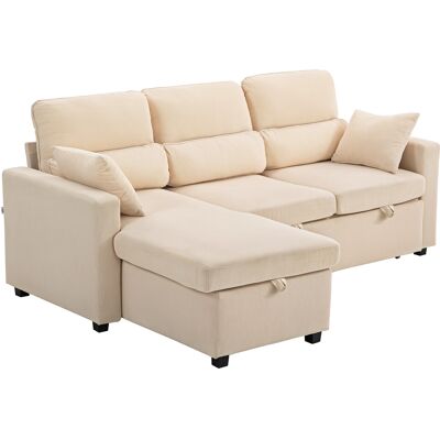 Homcom Sofá Cama Esquinero con Compartimento, Tapizado en Terciopelo Acanalado y 2 Cojines, 205x135x76 cm, Beige Homcom Sofá Cama Esquinero con Compartimento, Tapizado en Terciopelo Acanalado y 2 Cojines, 205x135x76 cm, Beige